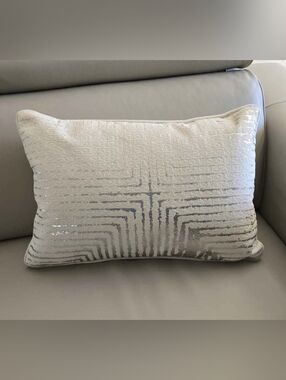 Ivory & Silver Velvet Lumbar Accent Pillow 19" X 13" X 6"- NWT